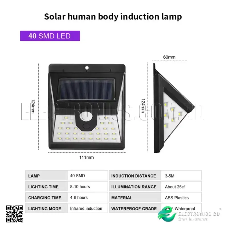 40 LED Solar Motion Sensor Waterproof Outdoor Wall Light for Garden