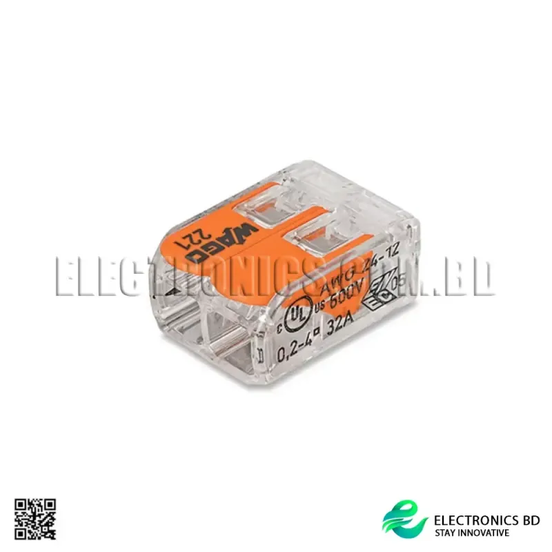 221-412 Universal Cable Connector | 2-Port Compact LED Splice Lever Terminal