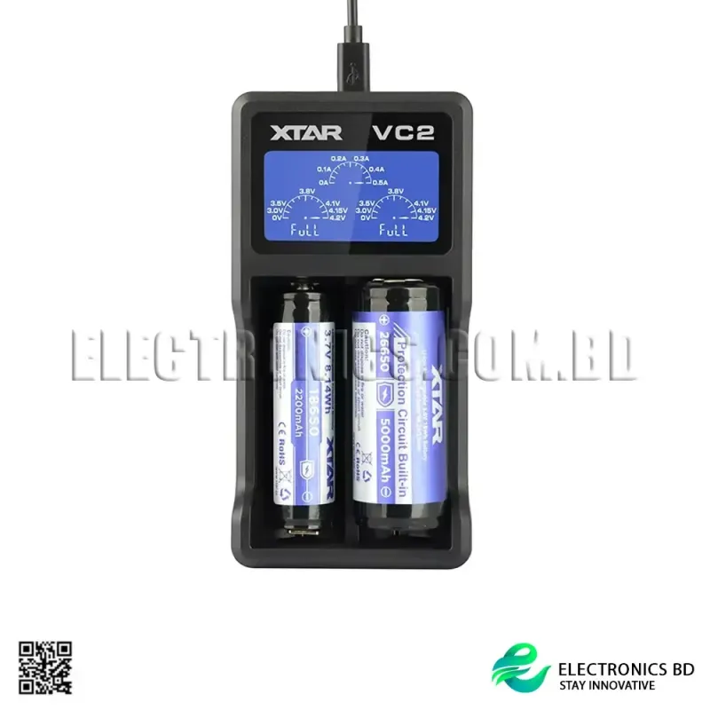 XTAR VC2 Battery Charger with Battery Capacity Tester & Display for 26650 / 21700 / 18650