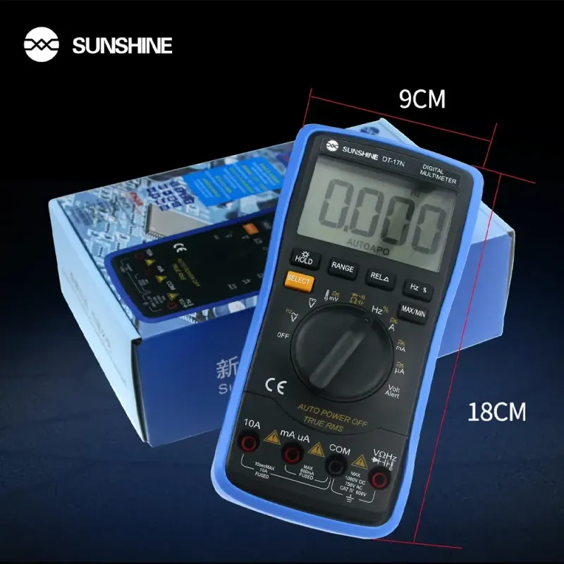 SUNSHINE DT-17N Auto Range Digital Multimeter True RMS dimensions