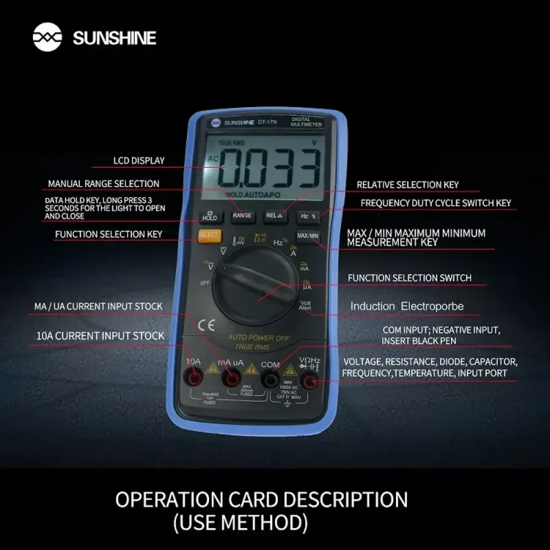 SUNSHINE DT-17N Auto Range Digital Multimeter True RMS functions